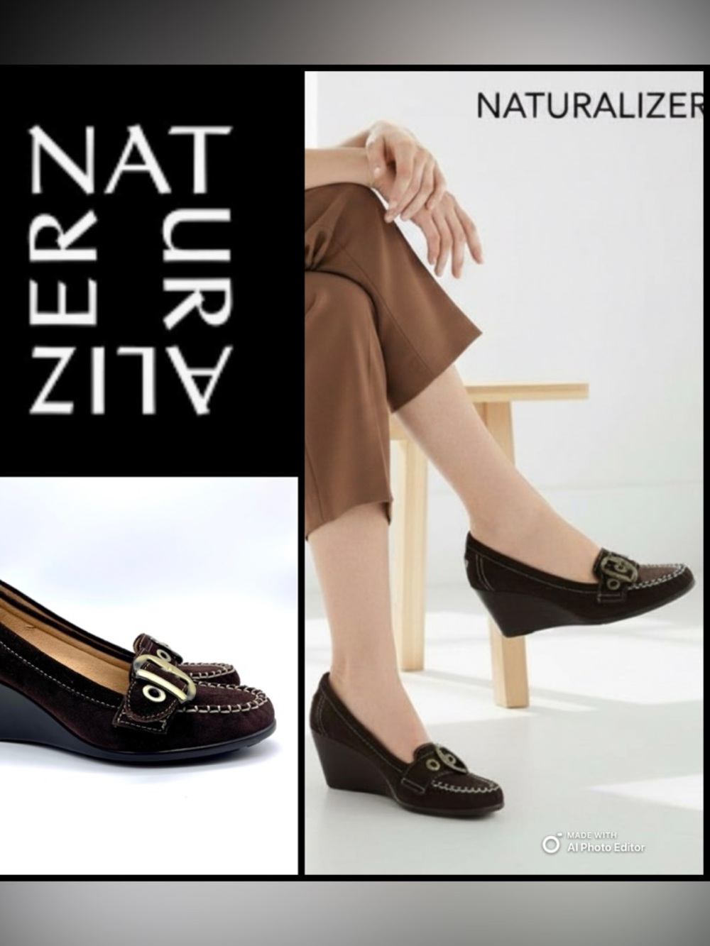 Y2K Naturalizer Tempero Women's Brown Suede Wedge Heel Comfort Buckle Lo…